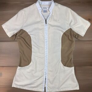 Disney Parks Cast Members Shirt Top Worldwide Beige Uniform Full Zip Women Sz S